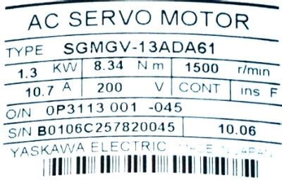 SGMGV-13ADA61 Industri Servo Motor Yaskawa 200 V 1.3KW 8.34NM Tinggi-Torsi Jenis 0