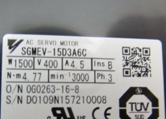 YASKAWA SGMEV-15D3A6C 1500W AC MOTOR SIGMA-5 4.5AMP 400V 3PHASE 20-bit mutlak