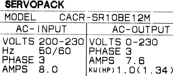 YASKAWA​ CACR-SR10BE12M​ SERVO CONTROL SERVOPACK 3PH 200/230V 50/60HZ
