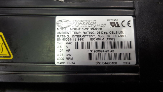 MGE-316-CONS-0000​ MG SERVO MOTOR 230VAC 18.6 LB-IN CONT TORQUE