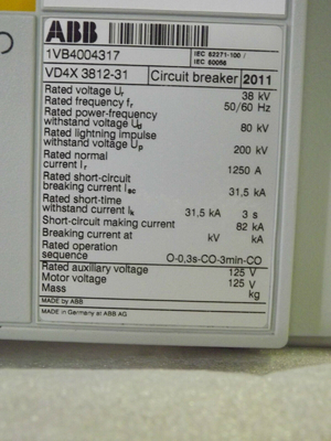 VD4X 3812-31 Medium voltage circuit breakers with mechanical actuator  for primary distribution up to 46 kV, 4000 A, 63
